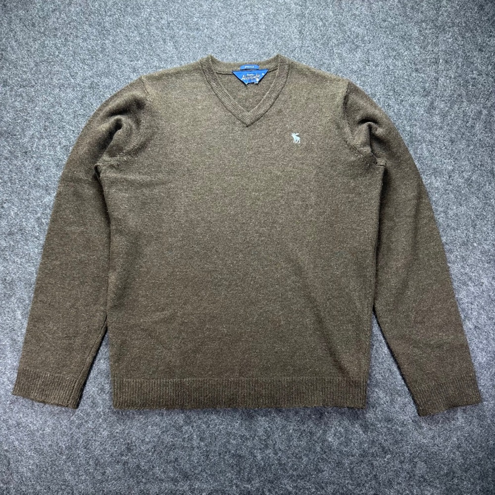 Y2K Abercrombie Mens Brown Muscle Fit V-Neck Wool Blend Sweater XL